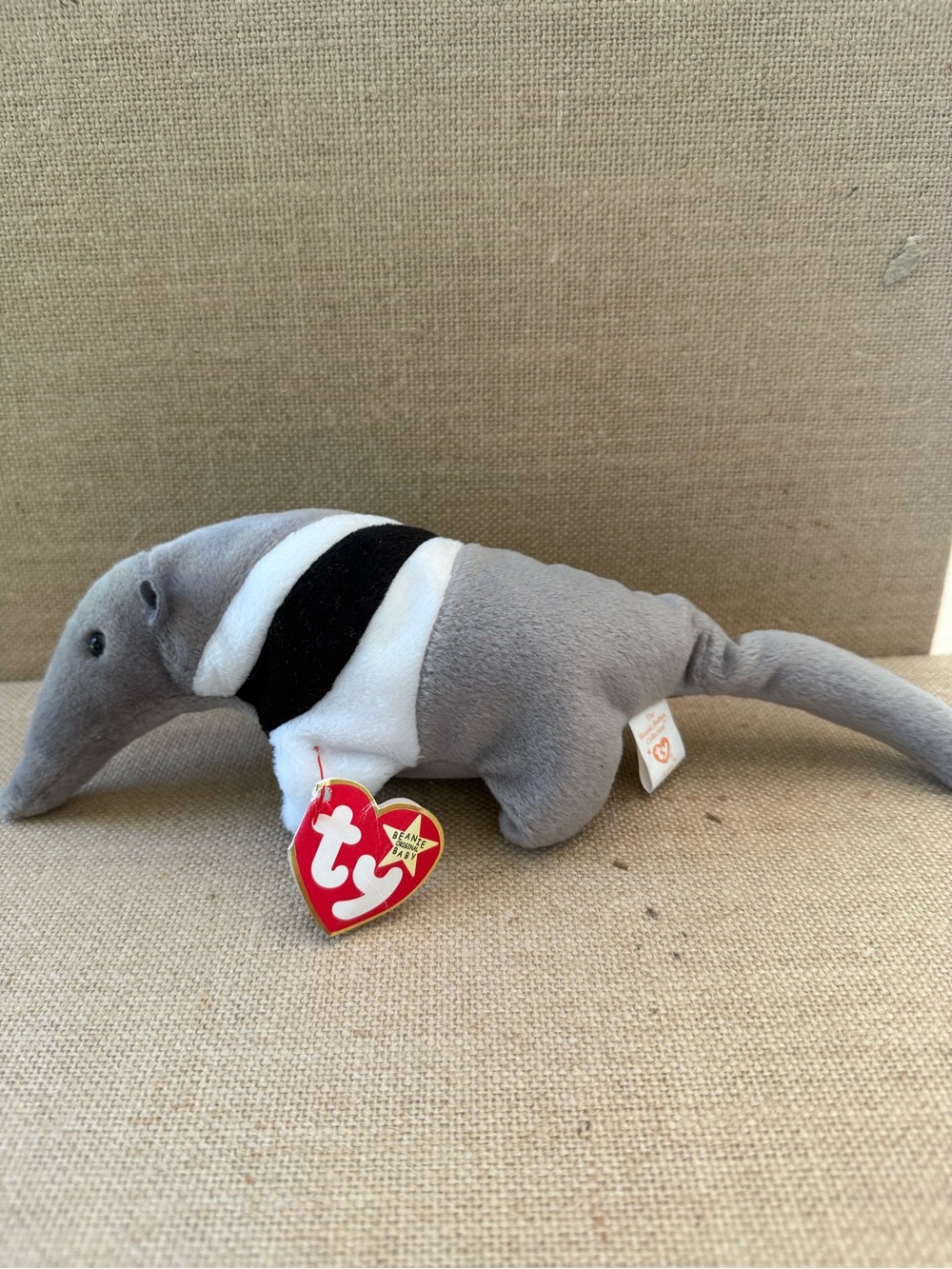 Ty Gray and White Anteater Beanie Baby Plush